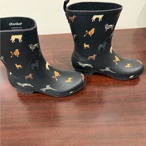 chooka Black Rain Boots with Multicolor Dog Print EUC - size 7